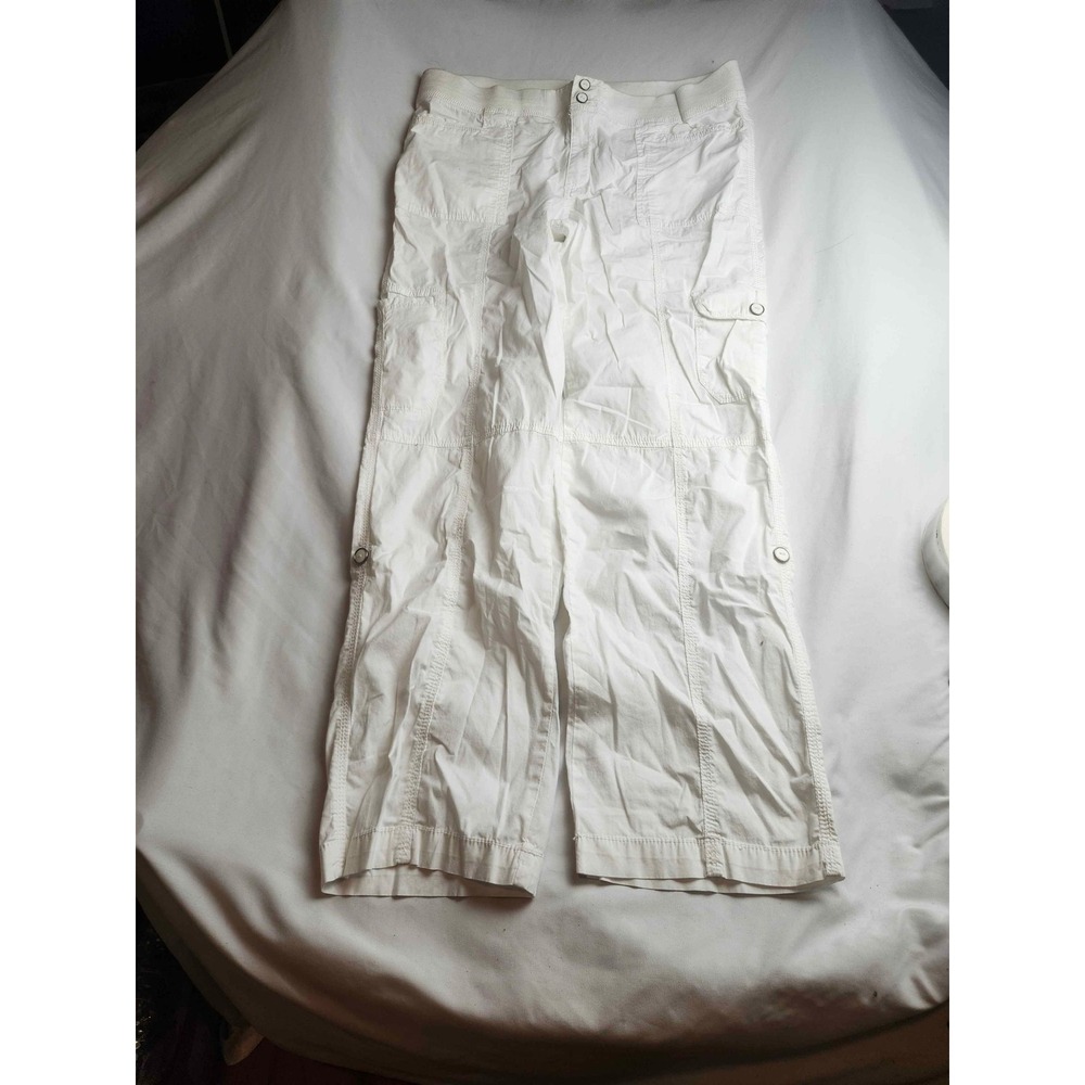 Madison Womens White Cargo Pants Size 12 Wide Leg Stretch Utility Trousers